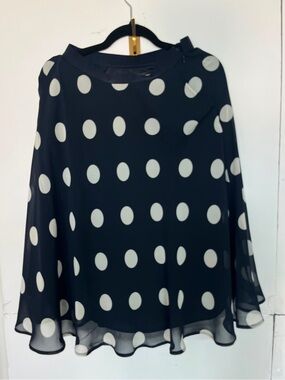 Ann Taylor Navy and White Polka Dot Midi Skirt